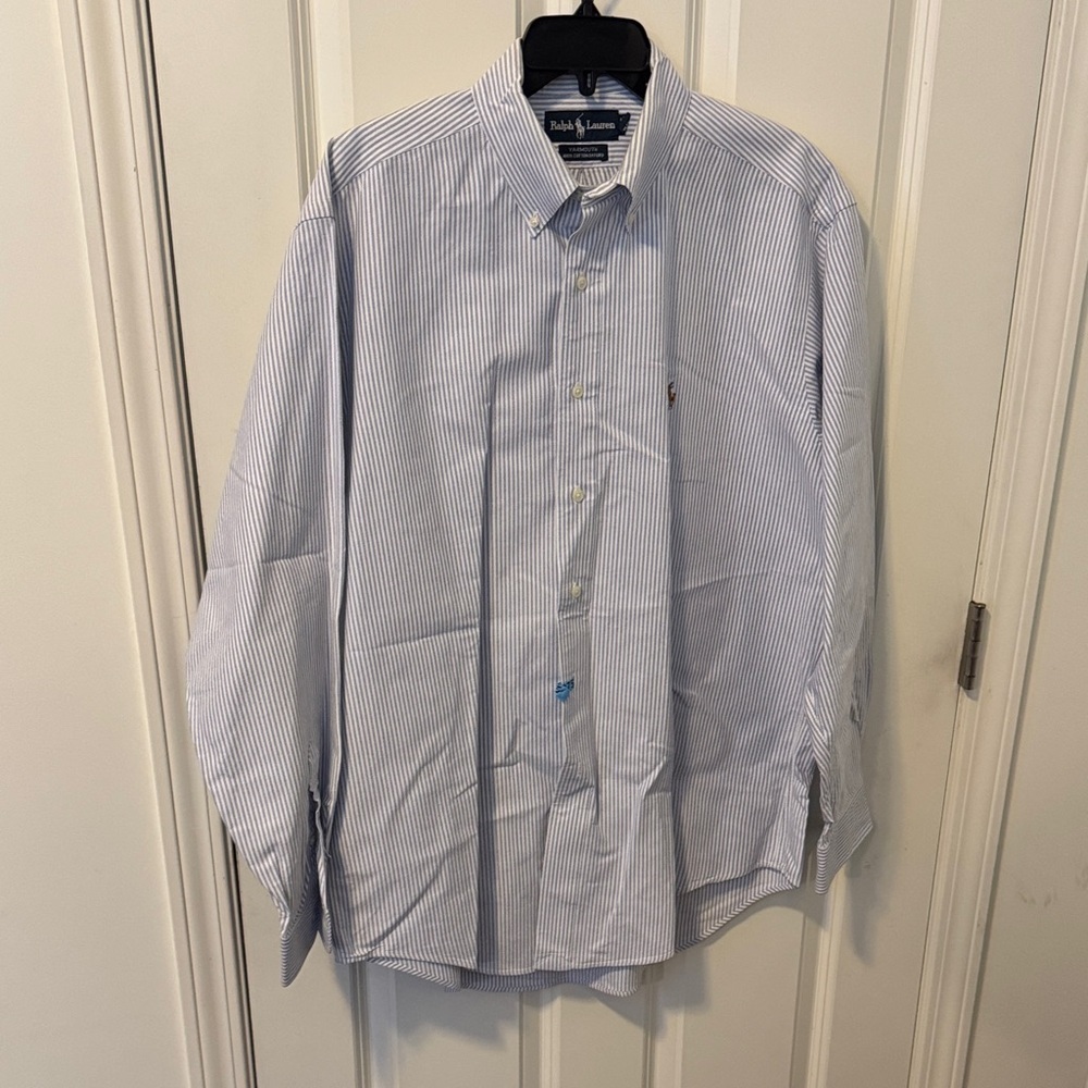 Ralph Lauren Yarmouth Blue & White Striped Button-Down Dress Shirt